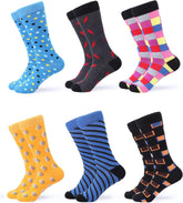 Mens Socks, 6 Pack Assorted Colorful Fun Bright Patterned Casual Dress Socks
